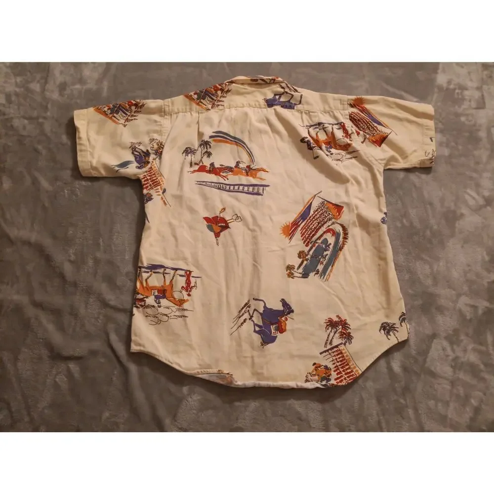 Vintage Polo Ralph Lauren Button Up Shirt Loop Collar Boys L Horse Racing